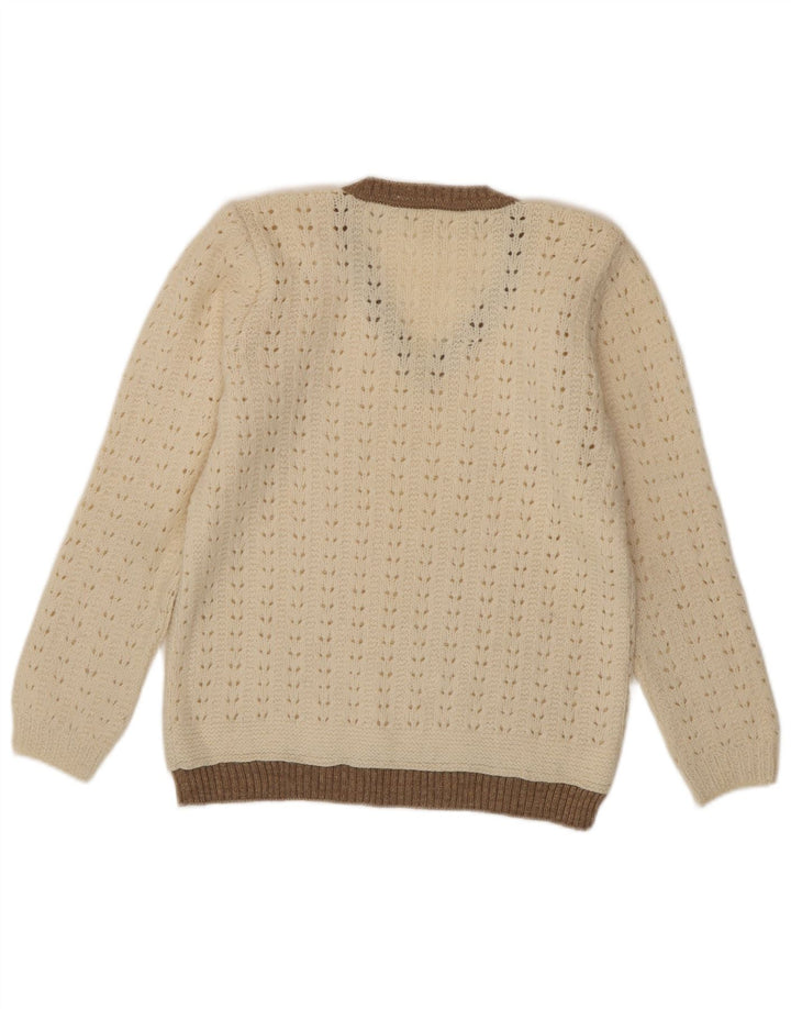 VINTAGE Womens V-Neck Jumper Sweater UK 12 Medium Off White