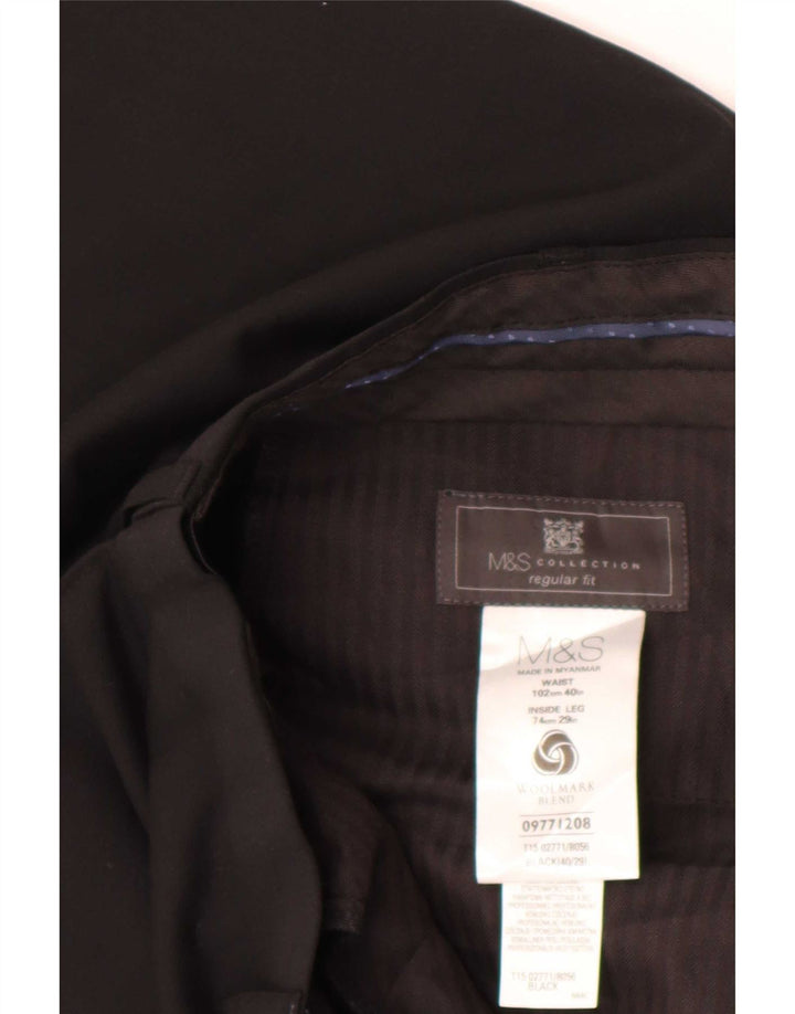 Pantaloni da abito vestibilità regolare da uomo Marks & Spencer W40 L29 lana nera