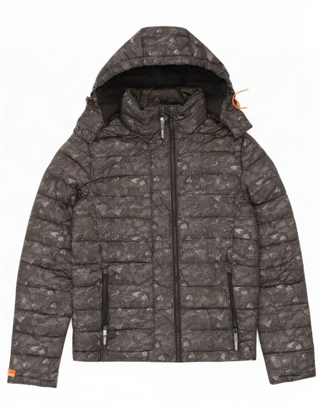 Superdry Womens Hooded Padded Jacket UK 14 Medium Grey Camouflage Polyester
