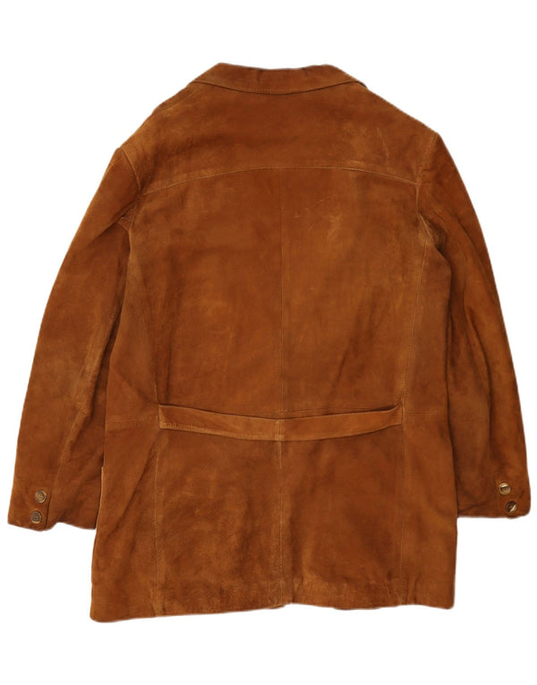 Jaqueta blazer feminina vintage de camurça com 2 botões Reino Unido 14 marrom médio