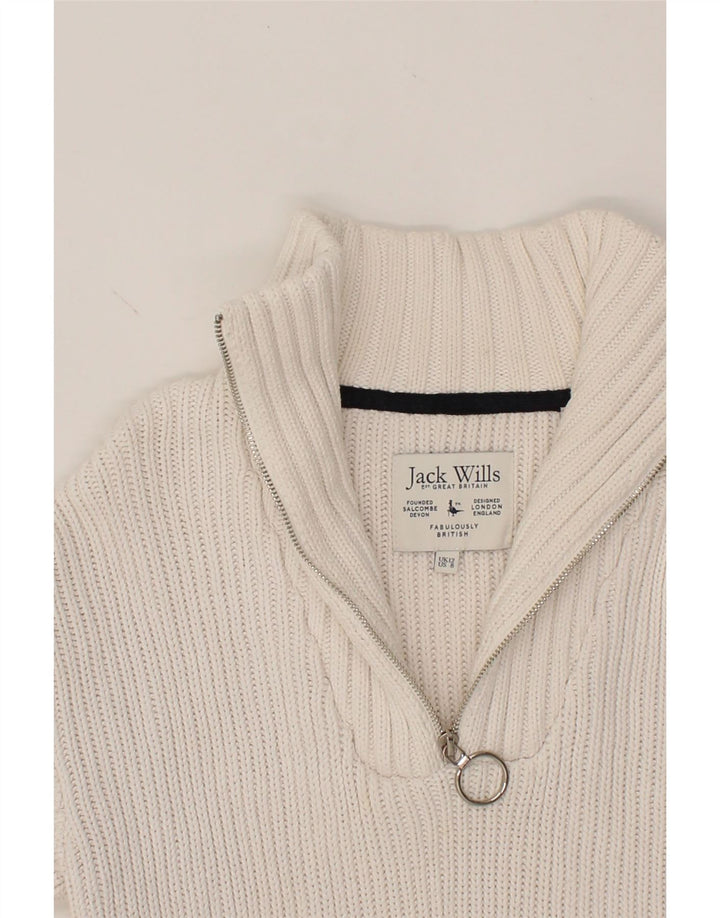 JACK WILLS Womens Zip Neck Jumper Sweater UK 12 Medium White Colourblock Vintage Jack Wills and Second-Hand Jack Wills from Messina Hembry 