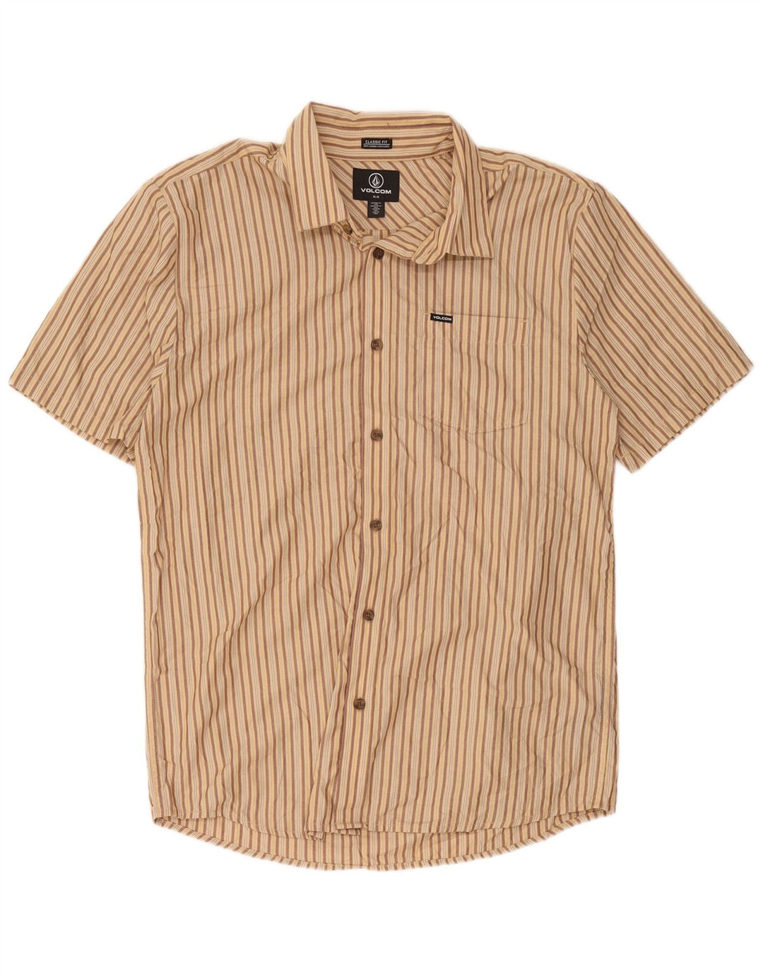 Volcom Chemise classique à manches courtes pour hommes en polyester à rayures beige moyen
