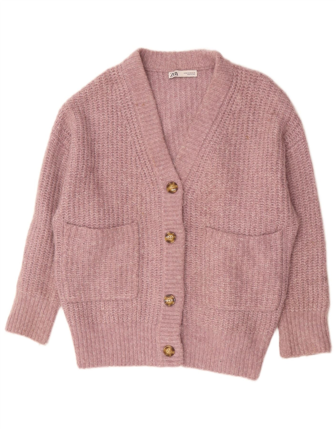 Zara Womens Oversized Cardigan Sweater UK 14 Medium Pink Polyester