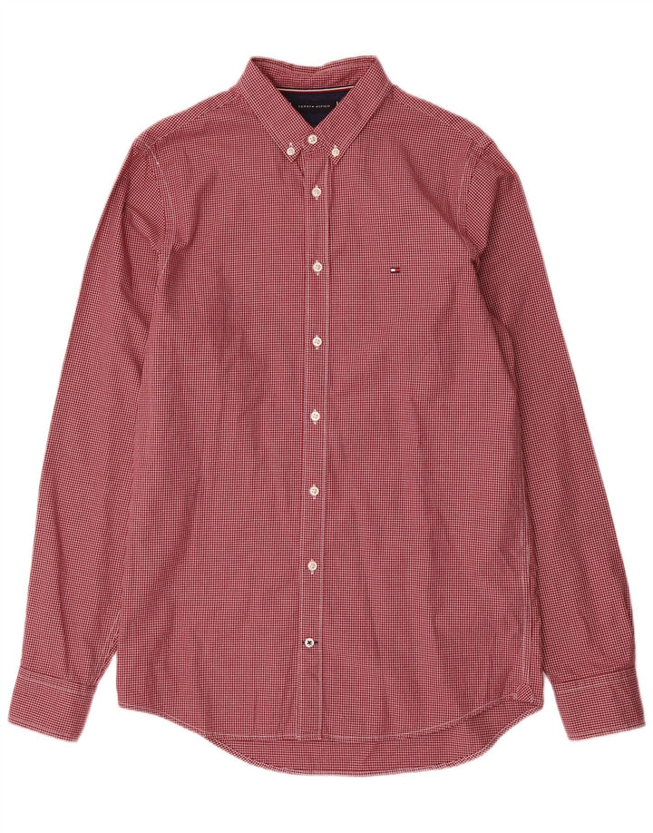 TOMMY HILFIGER Camicia slim fit da uomo in cotone pied de poule rosso medio