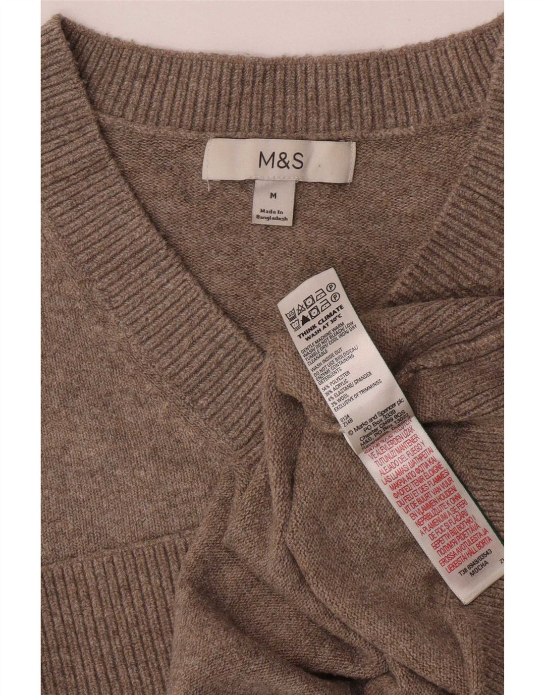 Marks & Spencer Womens V-Neck Jumper Sweater UK 14 Medium Grey Polyester