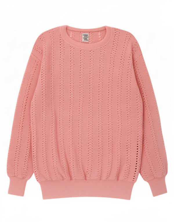 Vintage Damen Rundhalspullover Pullover UK 14 Mittelrosa Baumwolle