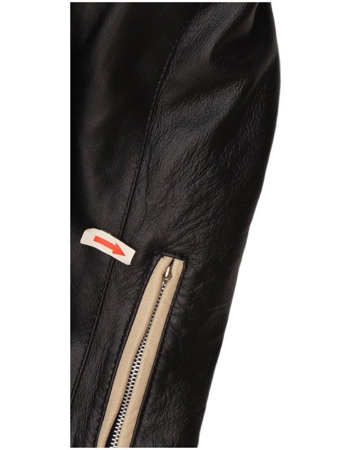 Giacca in pelle vintage da donna IT 48 XL Colorblock nera