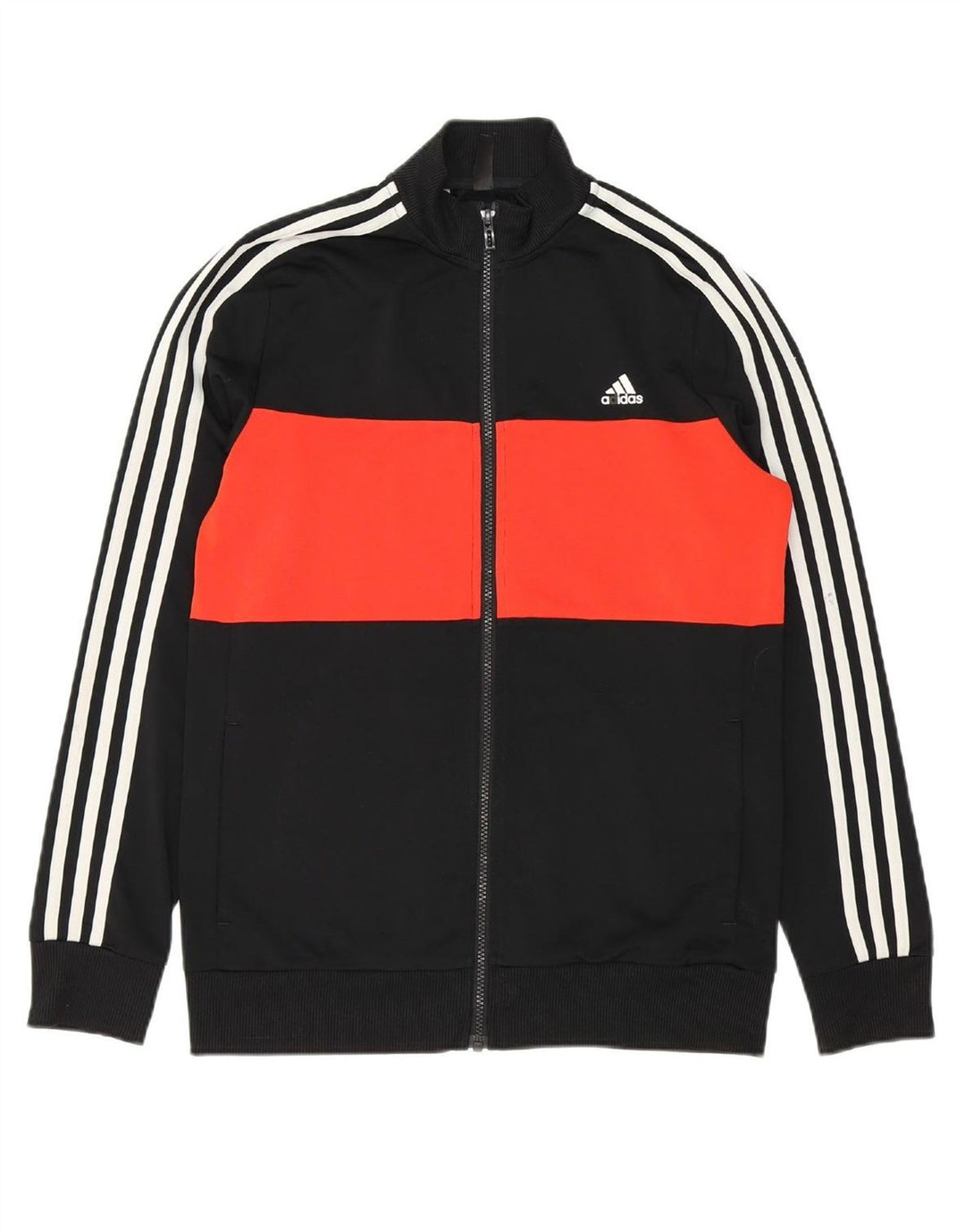 ADIDAS Boys Tracksuit Top Jacket 15-16 Years Black Colourblock Polyester