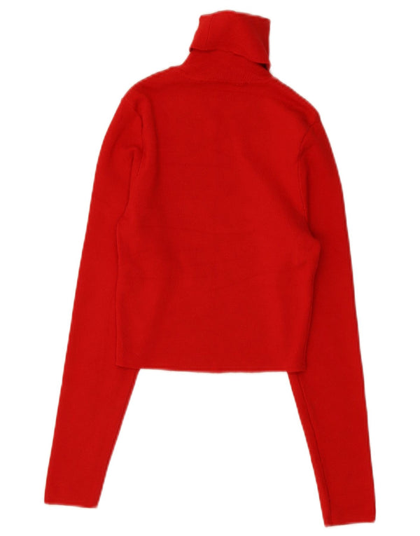 Zara Dame Crop Roll Neck Jumper Sweater UK 12 Medium Red Viscose