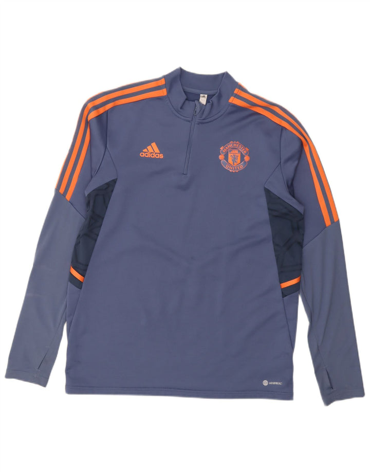 Adidas Herre Manchester United Pullover Træningsdragt Top Stor Blå Colourblock