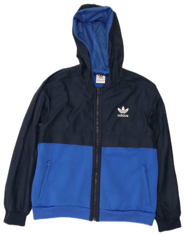 Спортивный костюм Adidas с капюшоном для мальчиков, верхняя куртка 10–11 лет, темно-синий с цветными блоками