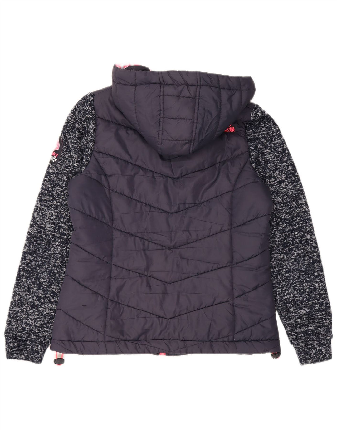Superdry Womens Hooded Padded Jacket UK 12 Medium Navy Blue Flecked