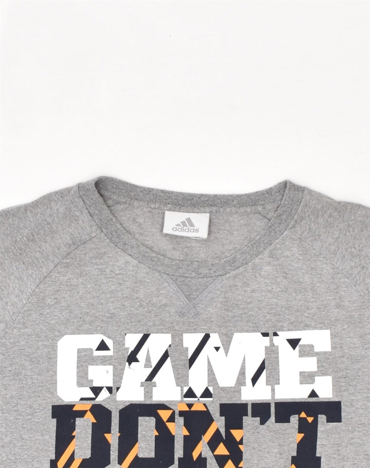 ADIDAS Womens Graphic T-Shirt Top UK 14 Medium Grey Cotton | Vintage Adidas | Thrift | Second-Hand Adidas | Used Clothing | Messina Hembry 
