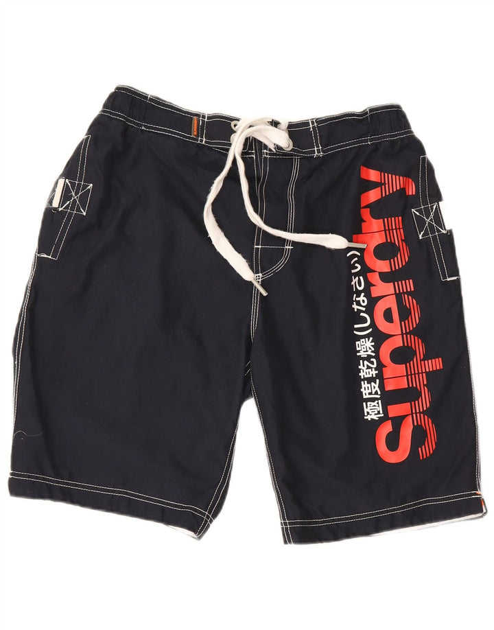 Superdry Mens Graphic Regular Swimming Shorts Large Navy Blue Polyester