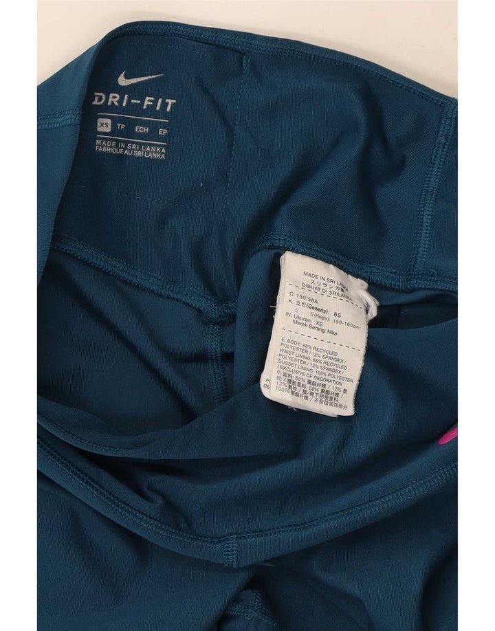 Nike Womens Dri Fit Graphic Leggings UK 6 XS  Blue Polyester