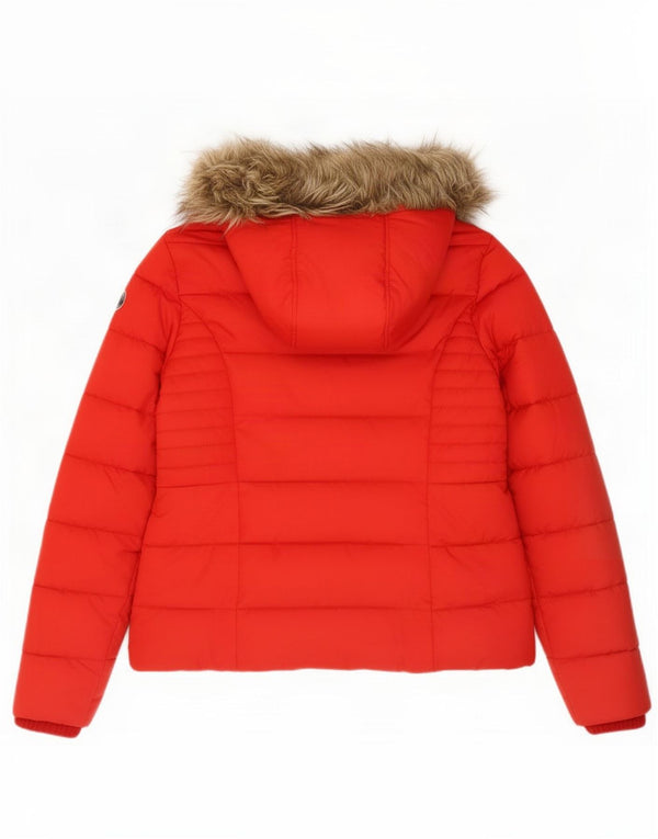 Abercrombie & Fitch Veste matelassée à capuche pour femme UK 16 Large Rouge Polyester