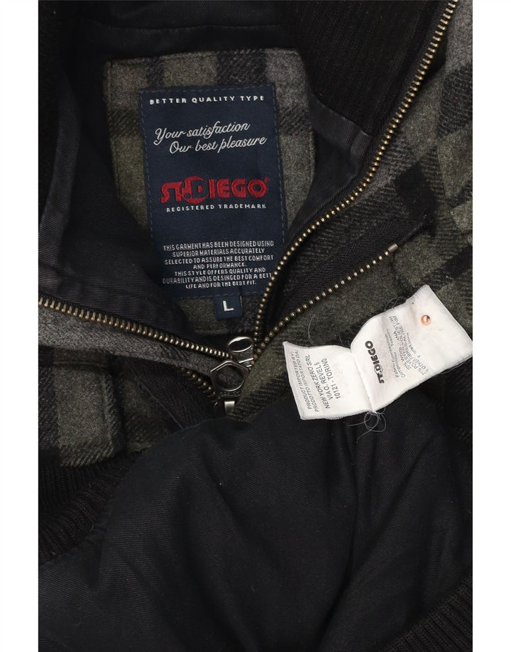 Vintage Mens Bomber Jacket UK 40 Large Grey Check Wool
