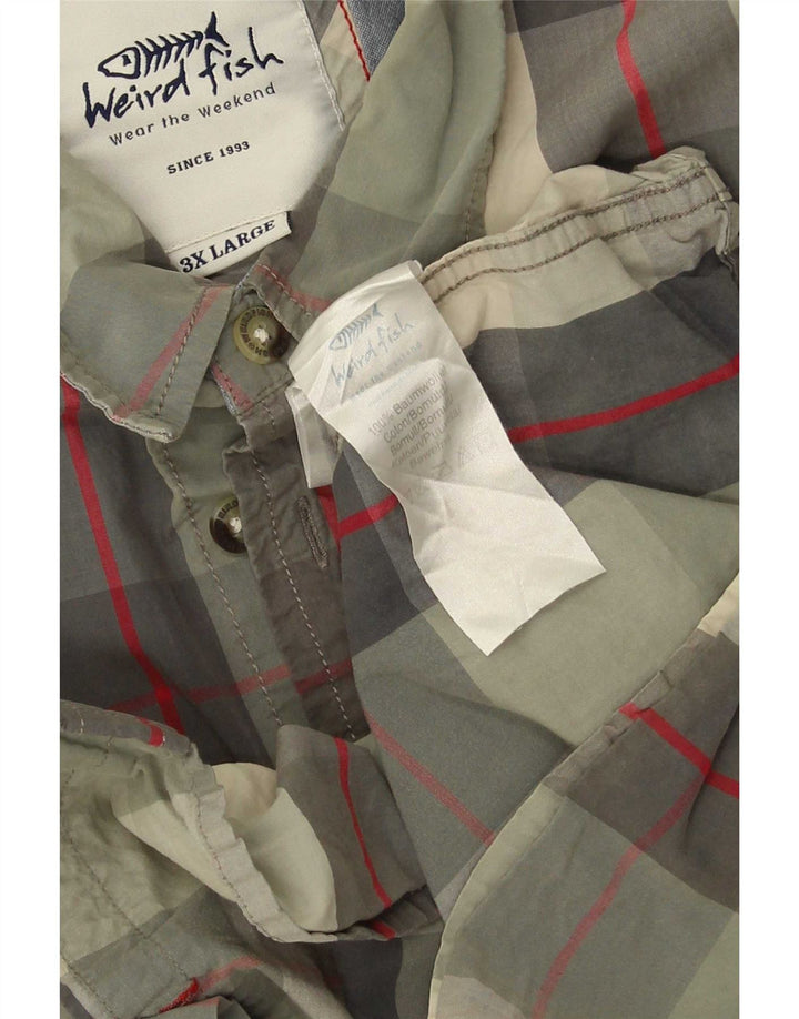 Weird Fish Mens Short Sleeve Shirt 3XL Khaki Check Cotton