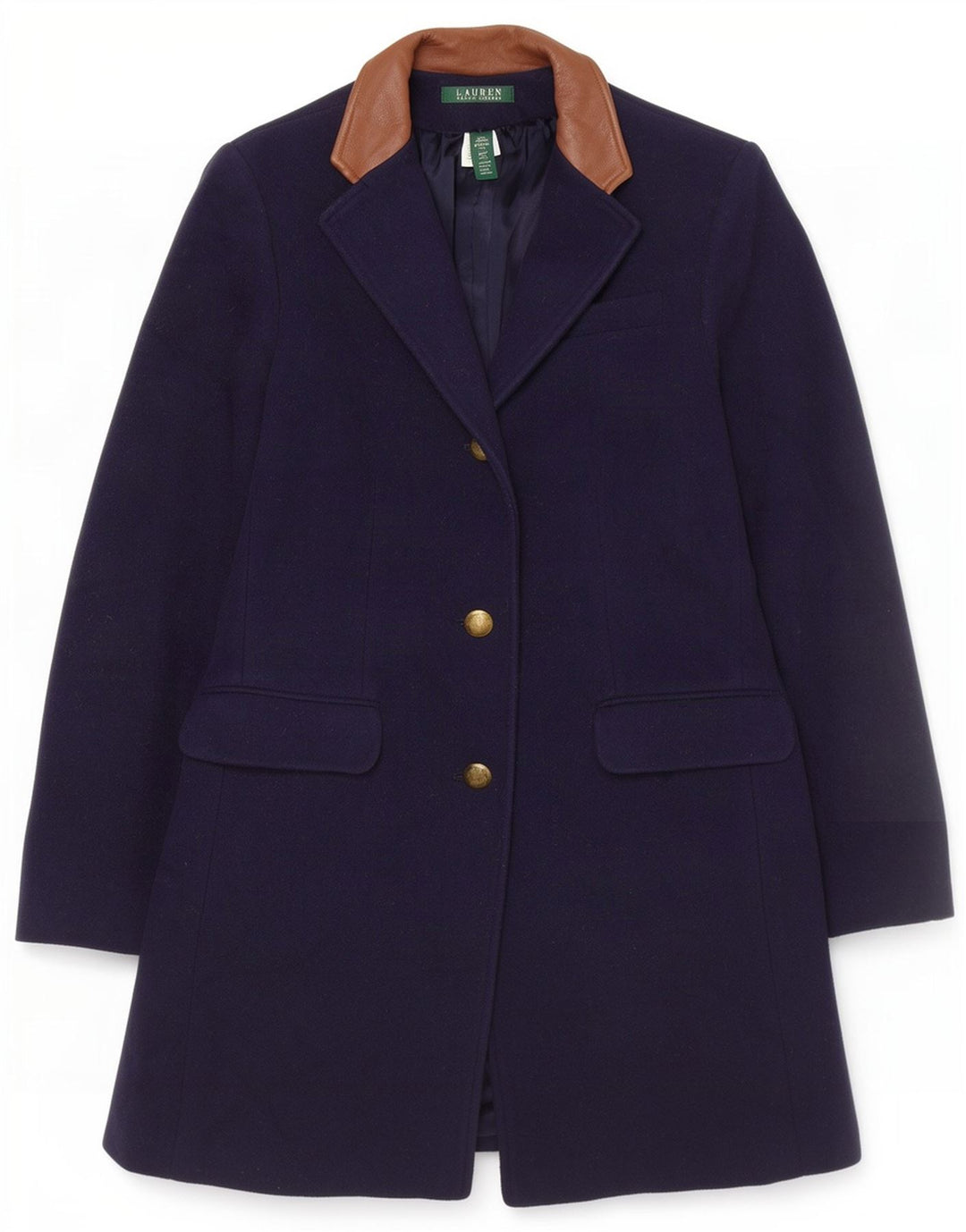 Ralph Lauren Womens Overcoat US 6 Medium Navy Blue Colourblock Wool