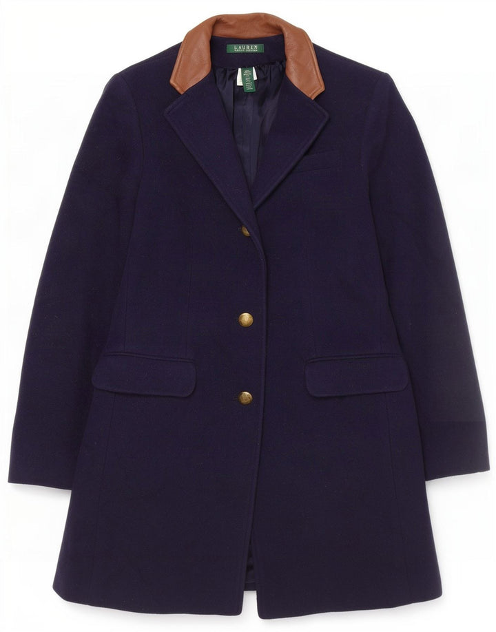 Ralph Lauren Womens Overcoat US 6 Medium Navy Blue Colourblock Wool