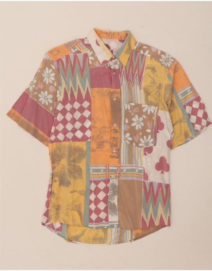 Vintage Mens Short Sleeve Shirt Medium Multicoloured Patchwork