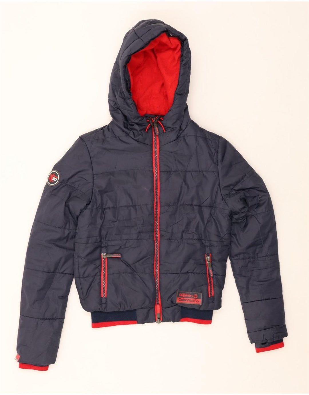 SUPERDRY Polstret jakke med hætte til mænd UK 36 Lille marineblå polyester