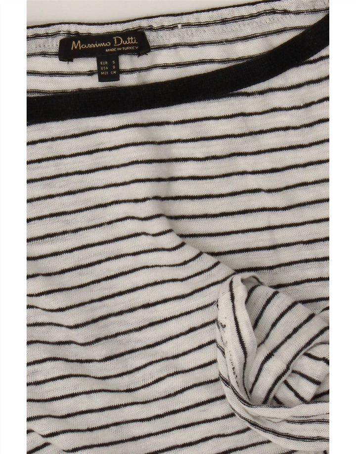 Massimo Dutti Womens Top Long Sleeve UK 10 Small White Striped Nautical