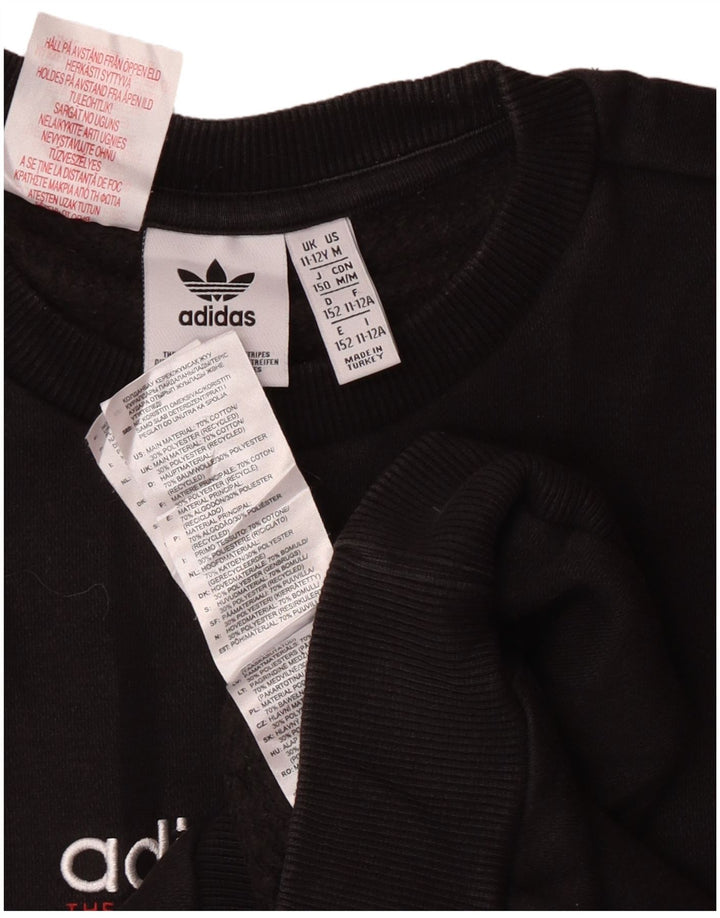 Adidas Boys Graphic Sweatshirt Jumper 11-12 Years Medium Black Cotton