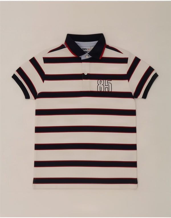 Tommy Hilfiger Boys Graphic Polo Shirt 11-12 Years White Striped Cotton