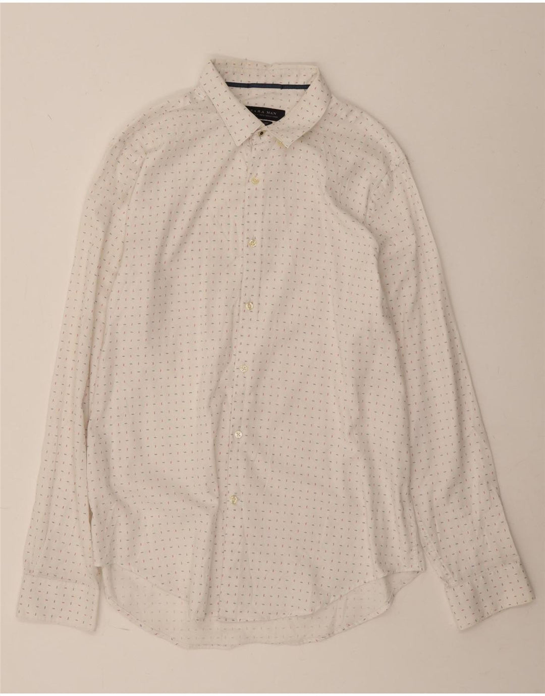 ZARA Mens Slim Fit Shirt XL White Spotted Cotton