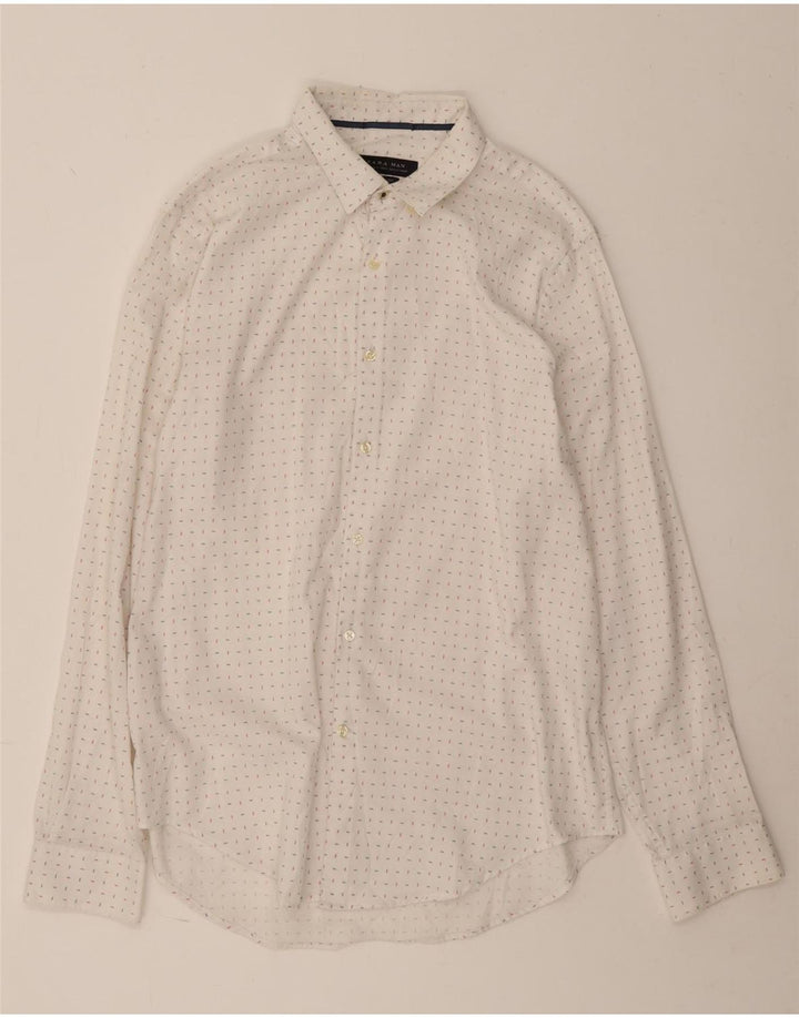 ZARA Mens Slim Fit Shirt XL White Spotted Cotton