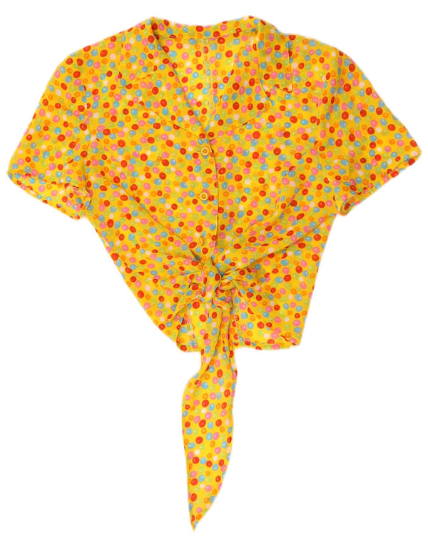 Vintage Womens Crop kortærmet skjortebluse UK 10 Small Yellow Spotted