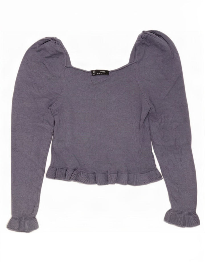 Zara Γυναικείο Crop Top Μακρυμάνικο UK 12 Medium Blue