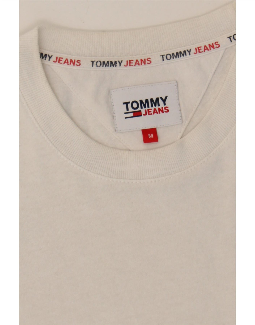TOMMY HILFIGER Mens Graphic T-Shirt Top Medium White Cotton Vintage Tommy Hilfiger and Second-Hand Tommy Hilfiger from Messina Hembry 