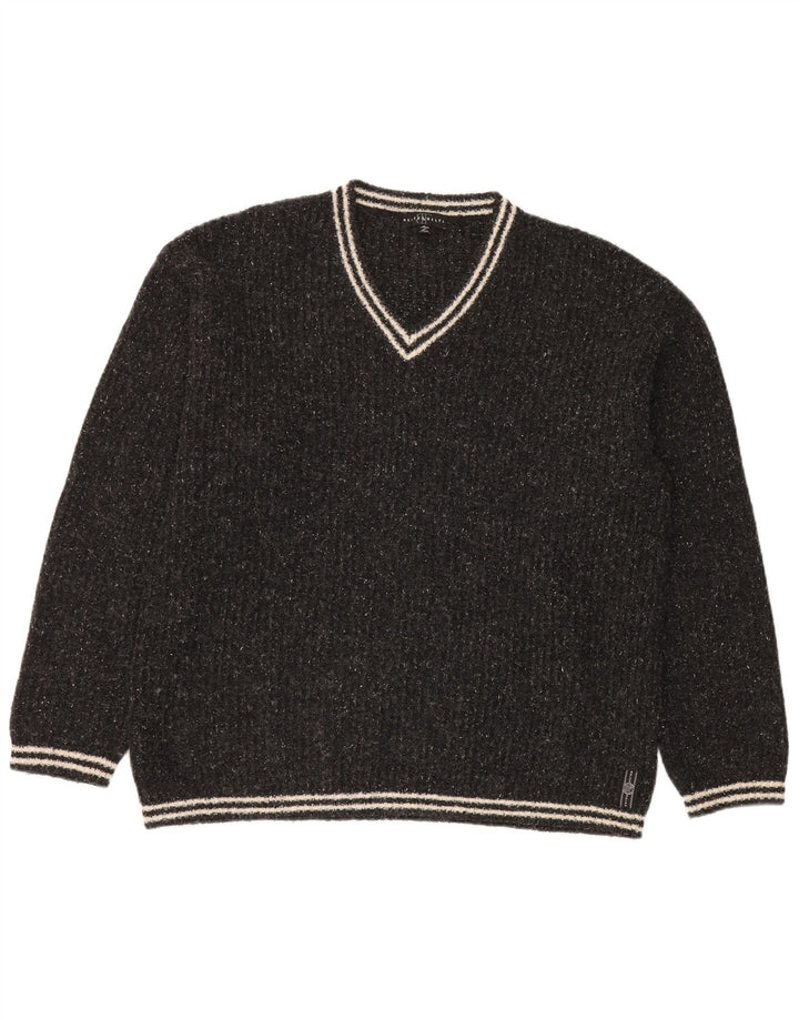 Belfe & Belfe Mens V-Neck Jumper Sweater Large Grey Flecked Wool