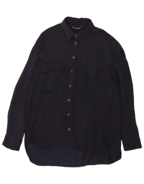 Massimo Dutti Dame Loose Fit Corduroy Skjorte UK 14 Medium Navy Blue Cupro