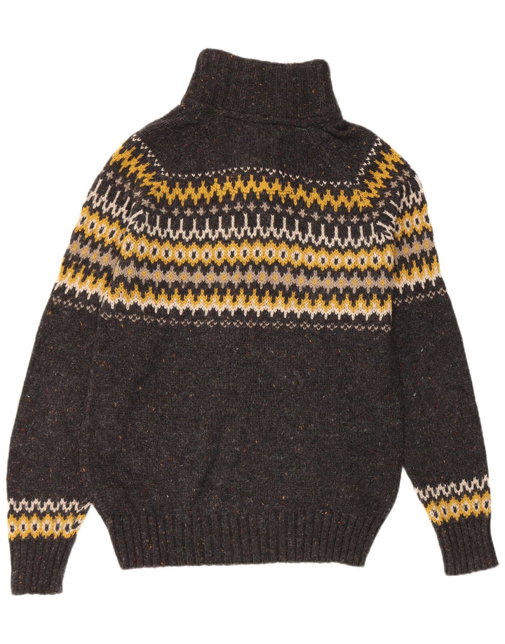 Fat Face Herre Button Neck Jumper Sweater Medium Grey Fair Isle Wool