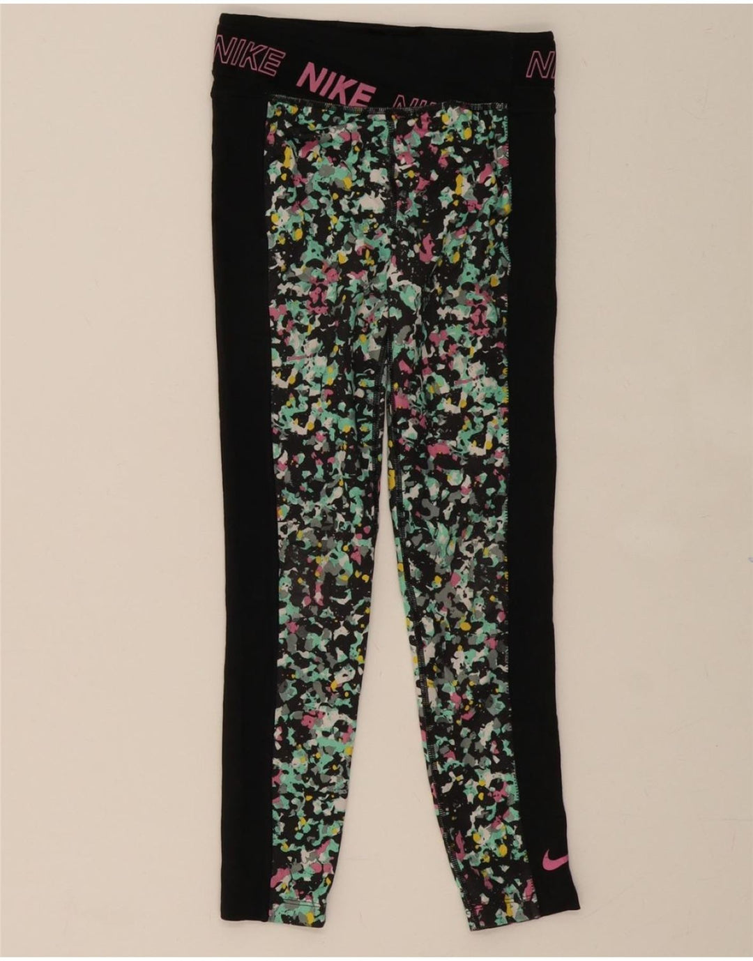 NIKE Womens Graphic Leggings UK 4 XS  Green Colourblock Polyester Vintage Nike and Second-Hand Nike from Messina Hembry 
