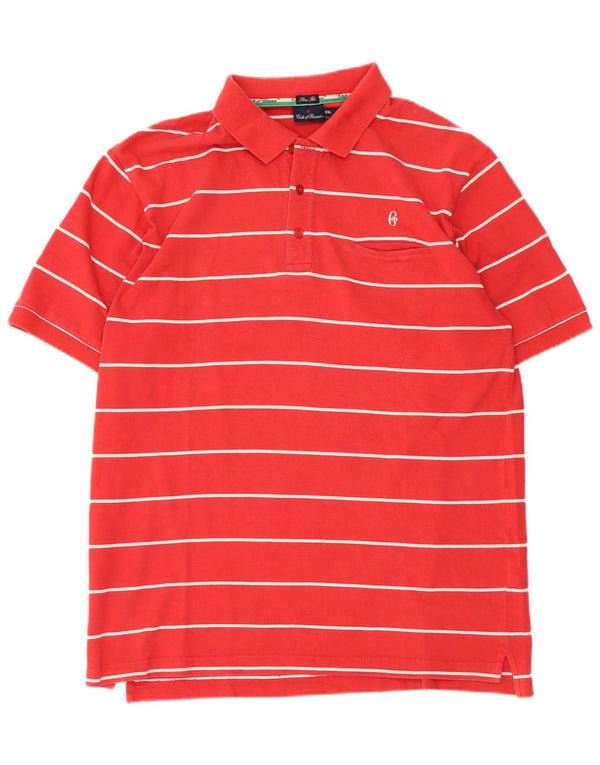 Conte of Florence Mens Slim Fit Polo Shirt 2XL Red Striped Cotton