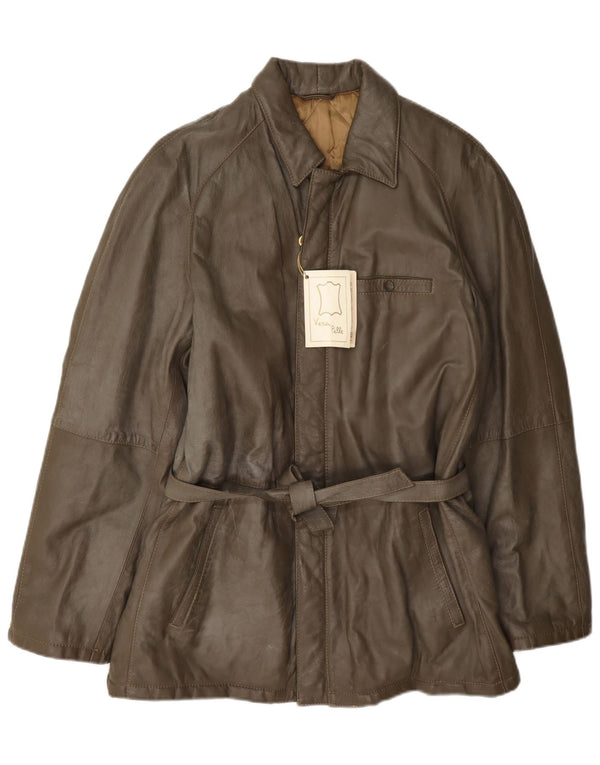 Jaqueta de couro masculina vintage IT 48 médio cáqui