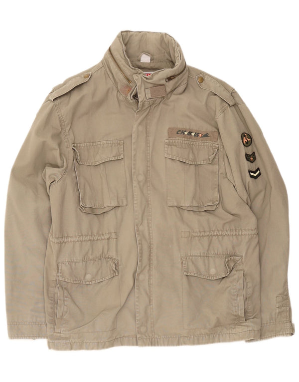 Rainbow Herre Hætte Military Jacket UK 34 XS Khaki Cotton