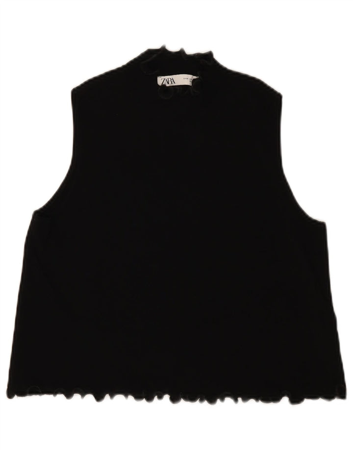 ZARA Womens Crop Vest Tank Top UK 12 Medium Black Viscose