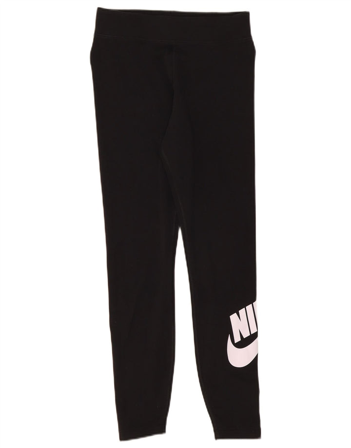 Nike Womens Graphic Leggings UK 12 Medium Black Cotton