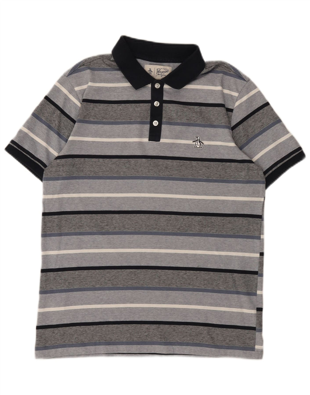 Penguin Herren-Poloshirt aus mittelgrauer, gestreifter Baumwolle