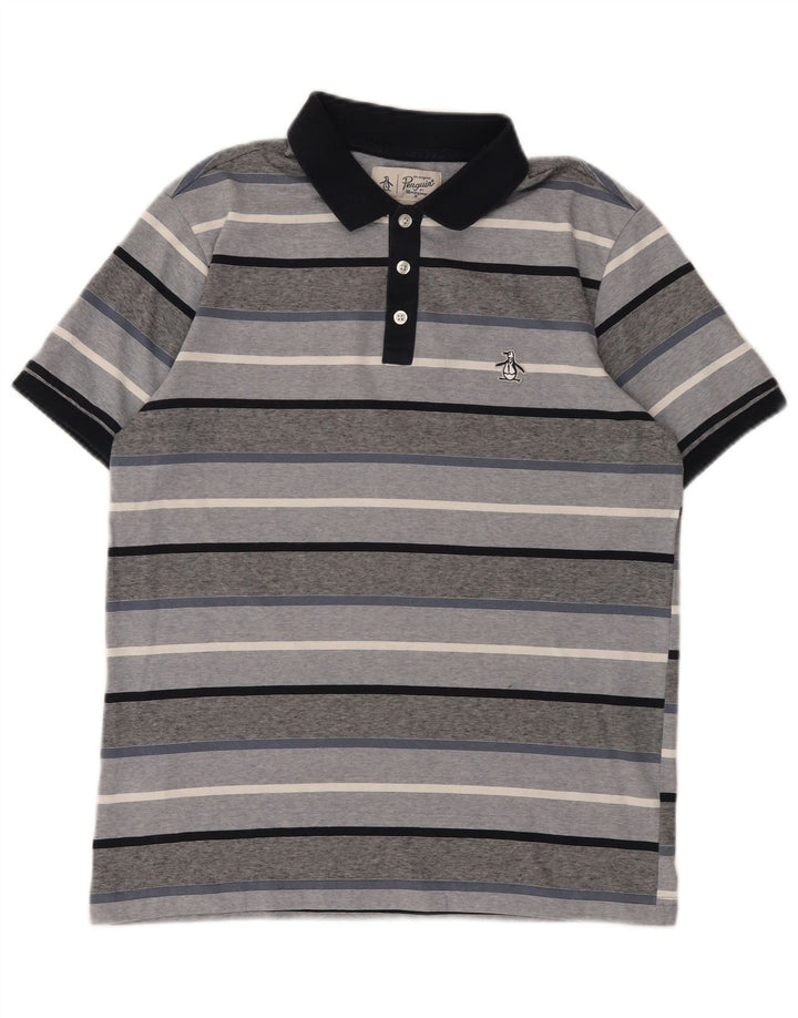 Penguin Herren-Poloshirt aus mittelgrauer, gestreifter Baumwolle