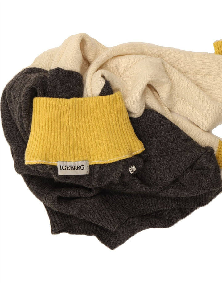 ICEBERG Womens Turtle Neck Jumper Sweater EU 44 XL Grey Colourblock Wool Vintage Iceberg and Second-Hand Iceberg from Messina Hembry 