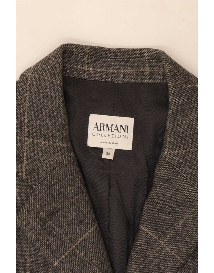 Jaqueta blazer feminina Armani Collezioni com 3 botões IT 50 XL cinza xadrez lã