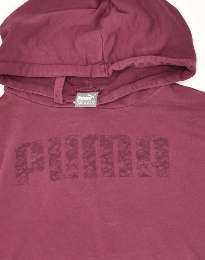 PUMA Womens Graphic Hoodie Jumper UK 8 Small  Maroon Cotton | Vintage Puma | Thrift | Second-Hand Puma | Used Clothing | Messina Hembry 