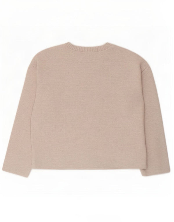 Zara Womens Crop Oversized Top Langærmet UK 10 Small Beige Polyester
