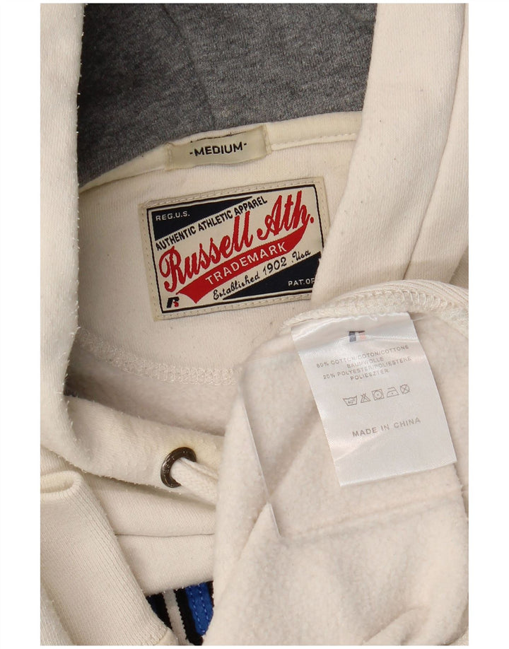 RUSSELL ATHLETIC Mens Graphic Hoodie Jumper Medium White Cotton